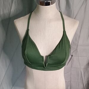 Shade & Shore Green Ribbed Bikini Top